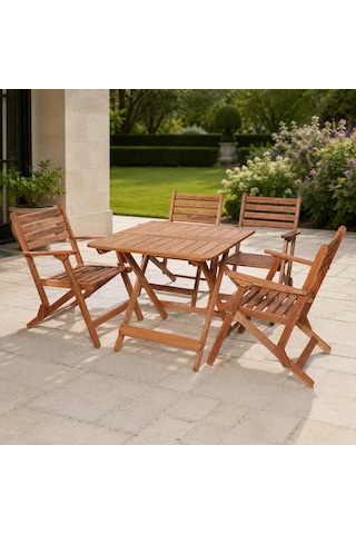 Modermo 4 Kişilik Ahşap Katlanır Oturma Grubu - 80x80 Cm Grup F