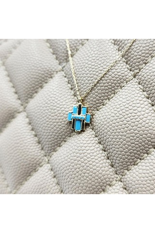 Çoklu Baget Enerji 925 Ayar Gümüş Kolye Firuze Taşlı Tasarım Baget Hediye 925 Ayar Gümüş Kolye 43 Cm