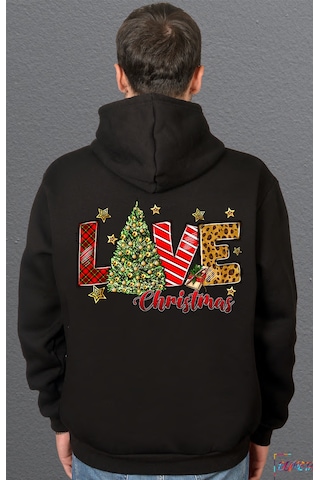 Bumeta Love Christmas Sweatshirt Unisex Kapüşonlu Hoodie Siyah