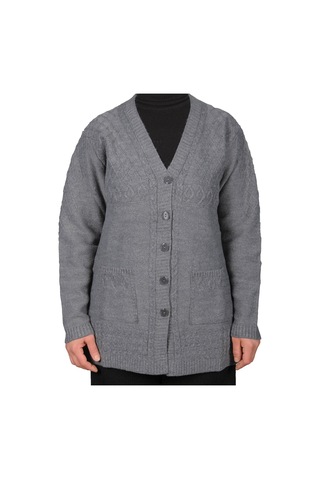 Fresh & Moda Kadın Gri Düğmeli Kısa Hırka 001