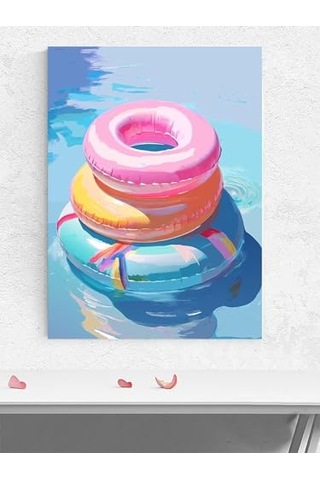 Floats Yaz Yüzüşleri Pop Art Deniz Manzaralı Poster - Afiş - Dekoratif Duvar Poster -