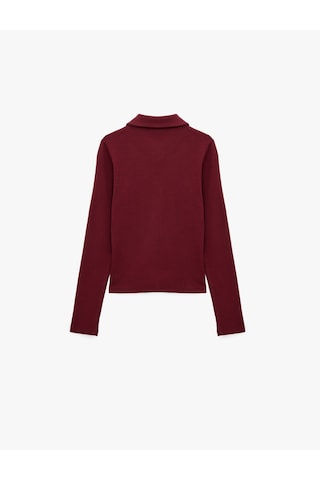 Koton Pamuklu Slim Fit Fermuarlı Uzun Kollu Kaşkorse Polo Yaka Tişört Bordo 7wal10132ık
