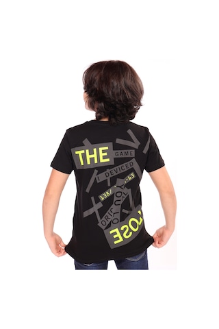 Toontoy Kids Toontoy Erkek Çocuk Göğsü Arma Detaylı Tişört Siyah