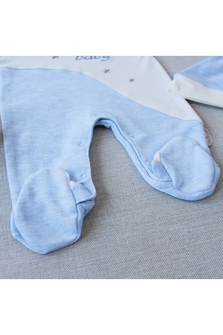 Candar Lucky Baby Nakışlı Çizgili Şapkalı Erkek Bebek Tulumu 0-3 / 3-6 Ay Mavi