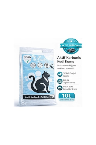 Cat Litter Aktif Karbon Kedi Kumu 10 Lt Tozsuz Aktif Karbonlu Topaklanan Kedi Kumu Net 8,40kg