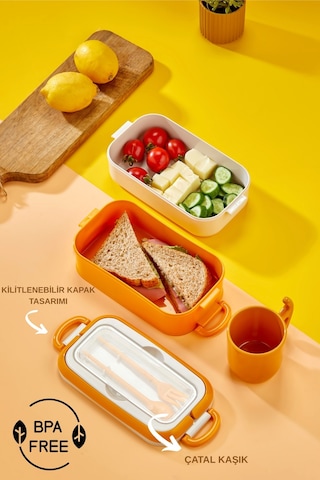 2 Katlı Lunch Box Ofis, Okul Ve Piknik İçin Pratik Yemek Kabı Sarı