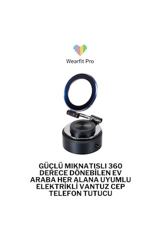 Wearfitpro Güçlü Mıknatıslı 360 Derece Dönebilen Ev Araba Her Alana Uyumlu Elektrikli Vantuz Cep Telefon Tutucu Siyah