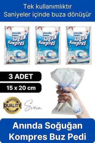 3 Adet Tek Kullanımlık Anında Hazır Soğuk Kompres Ped Buz Torbası Acil I Lk Yardım Paketi Terapi