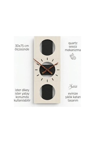 Tokyo Ahşap Salon Duvar Saati Quartz Ultra Sessiz Mekanizma 30 Cm X 75 Cm Siyah