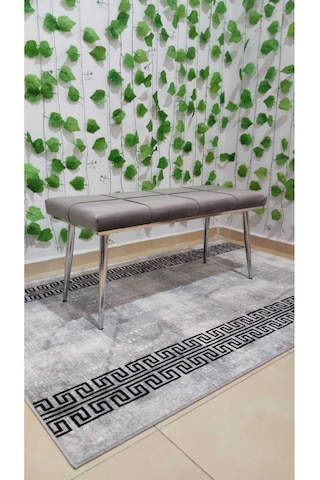 Özcan Metal Metal Ayaklı Krom Gri Bench Mutfak Salon Antre Yatak Odası Puf Bank Gri