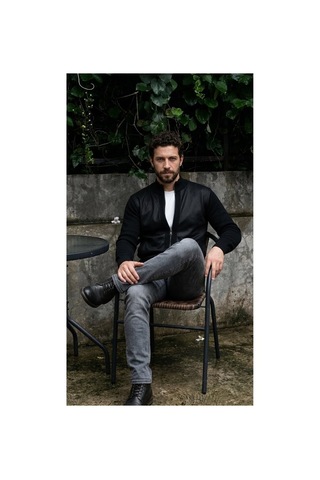 Onno Fermuarlı Deri Aksesuarlı Erkek Mont Siyah