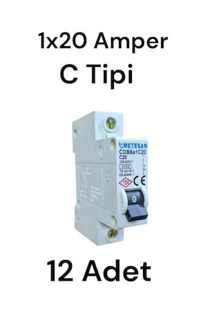 Metesan 1x20amper C Tipi 3ka Sigorta 12 Adet