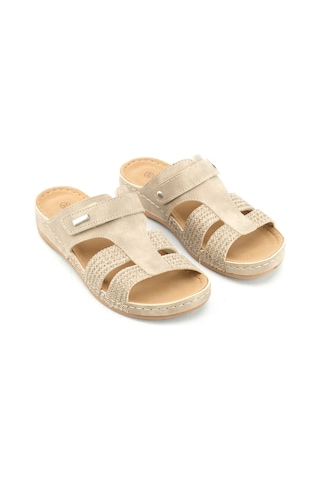 Gezer Yazlık Kadın Suni Deri Rahat İç Taban Tek Cırtlı Kemer Ayarlanabilir Günlük Terlik Gt1yze.14917.04.012.g8 Bej