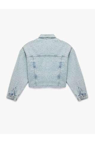Koton Cep Detaylı Düğmeli Klasik Yaka Taşlı Denim Açık İndigo Kadın Ceket 6wal50002md Açık Indigo