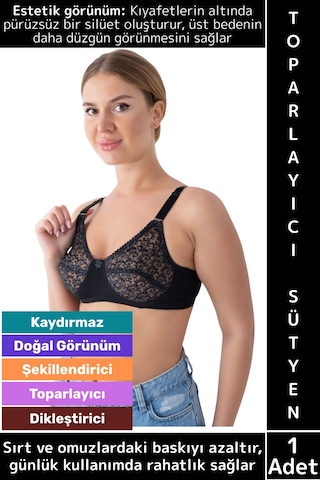 Wintoup Özel Üretim Meme Dikleştirici Şekillendirici Esnek Konforlu Şık Dantelli Göğüs Toparlayıcı Sütyen Siyah