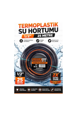 Patlamaz 1/2 İnç 25 Metre Termoplastik Su Hortumu 2x Extra Strong Yüksek Basınca Dayanıklı Esnek Bah
