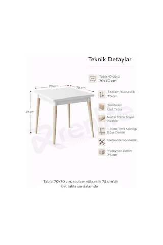 Renlife 70x70 Küçük Yemek Masası Ahşap Ayaklı Kompakt Mutfak Masası 2 Kişilik Minimal Masa Aris Gri Çam