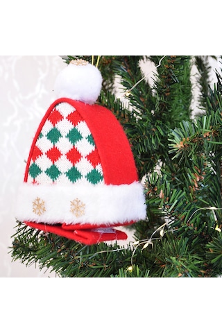 Yılbaşı Ağaç Süsü Süslü Süpriz Kutusu Şapka Modeli 16x12 Cm