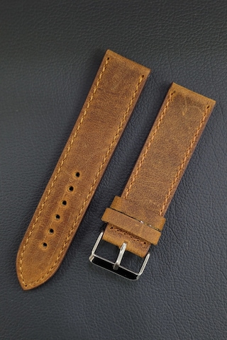 22mm Açık Kahve Taba Renk Crazy Hakiki Deri Saat Kordonu - Toka Ölçü 22mm Çok Renkli