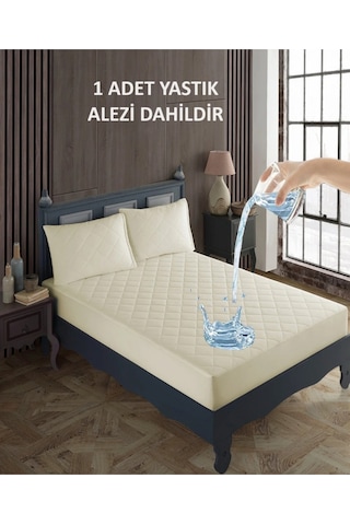 Tek Kişilik Alez Seti %100 Pamuk Kapitone Su Sıvı Geçirmez Yatak Yastık Alezi Yatak Yastık Koruyucu Bej