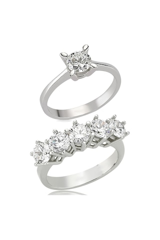 Gümüş Beştaş Tektaş Yüzük Ikili Set Sevgiliye Hediye Wsr92