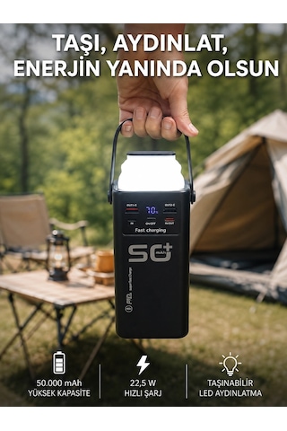 50.000 Mah Powerbank Hızlı Şarj 4 Dahili Kablolu Dijital Göstergeli Led Aydınlatmalı Taşınabilir Şar