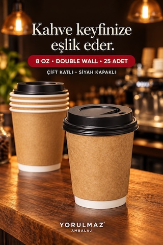 Double Wall Kapaklı Karton Bardak 8 Oz 25 Adet Çift Katmanlı Sıcak İçecek Kağıt Bardak Renkli