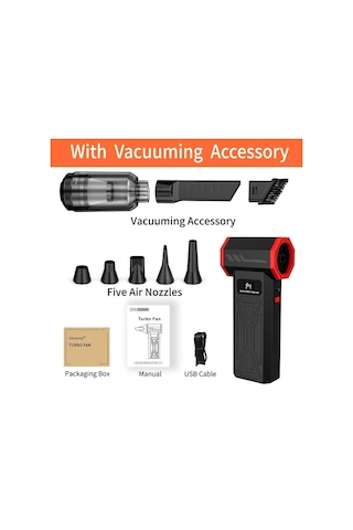 Fochsia Aicevoos Şarj Edilebilir Yüksek Hız Turbo Jet Fan Toz Üfleme Aleti Vakum Aksesuarlı Siyah