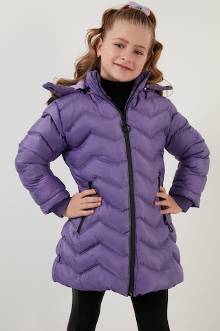 Lela Peluş Astarlı Yakası Suni Kürklü Çıkarılabilir Kapüşonlu Kışlık Kız Çocuk Mont 5766041 Lila