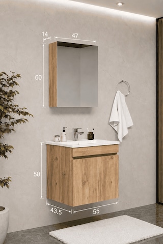Teta Home Tokyo 55 Cm Mdf Banyo Dolabı Seti Atlantik Çam Teta Home Tokyo 55 Cm Mdf Banyo Dolabı Seti Atlantik Çam