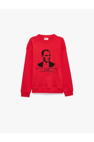 Koton Atatürk Baskılı Bisiklet Yaka Uzun Kollu Pamuklu Tişört Kırmızı 7wkg10711ak