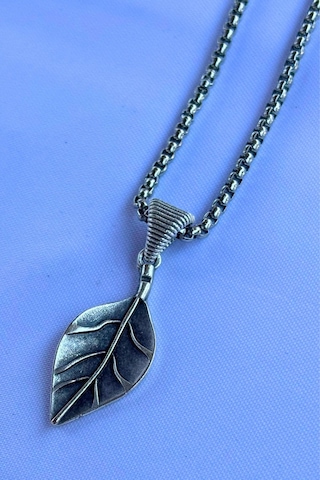 Yapraklı El İşçiliği Paslanmaz Çelik Zincir Erkek Kolye Gümüş