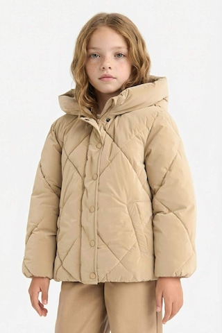 Defacto Kız Çocuk Kapüşonlu Fermuarlı Çıtçıtlı Kapitoneli Mont A0839a825aubg203 Bej