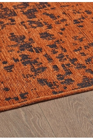 Bohem Tarz Geometrik Desenli Pamuk Taban Turuncu Renk Şönil Kilim