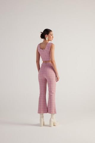 Holly Lolly İspanyol Kesim Tüvit Tweed Pantolon Pembe