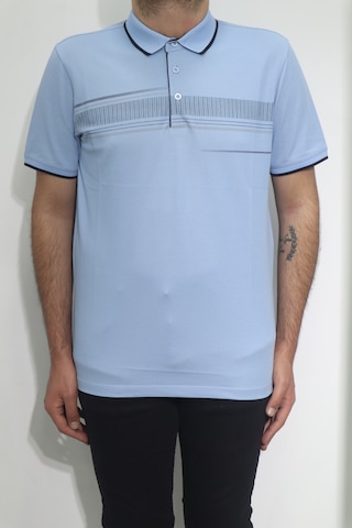 Santa Dmctekstil Erkek Mavi Desenli Spor Kesim Rahat Kalıp Polo Yaka T-shirt