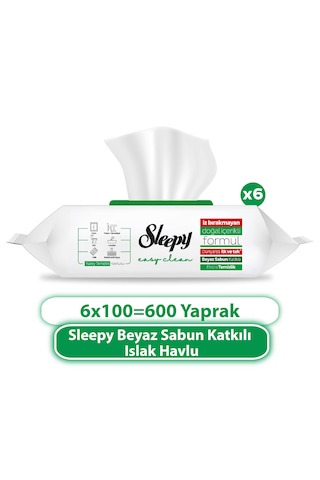 Sleepy Easy Clean Beyaz Sabun Katkılı Yüzey Temizlik Havlusu&Mendili 6x100 (600 Yaprak)