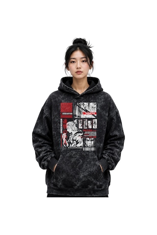 Sevbano Eren Yeager Attack On Titan Anime Baskılı Unisex Oversize Yıkamal Siyah