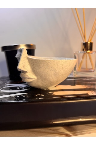 Soyut Yüz Formlu Dekoratif Kase Mat Mermer Beyaz Modern Masa Üstü Tasarım