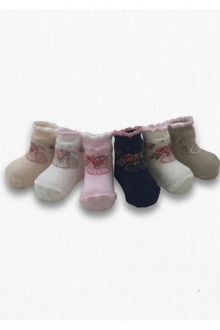 Cocole Socks Kız Bebek Soket Çorabı Kraft Kutulu 6'lı Set Pamuklu 0-1 Çiçek & Bisiklet Temalı Çok Renkli
