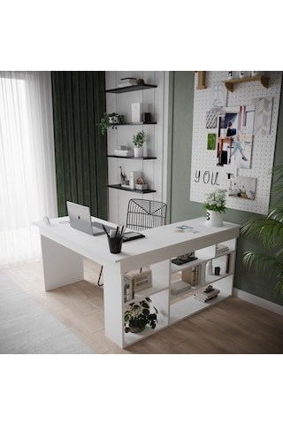 Robin Home Boston Ofis Takımı Ofis Büra Masa Takımı L Masa Barok- Antrasit Beyaz