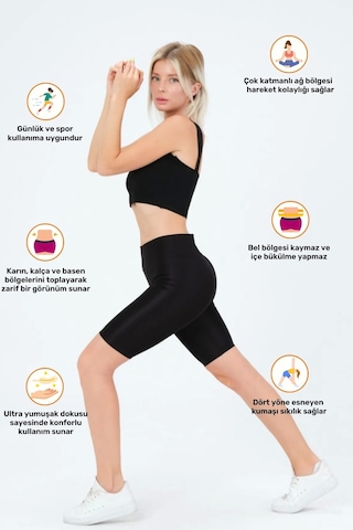 Enenstyle Fashıon Boutıque Yeni Sezon Özel Üretim Toparlayıcı Yüksek Bel Parlak Kumaş Iç Göstermeyen Dizüstü Spor Tayt SiYAH