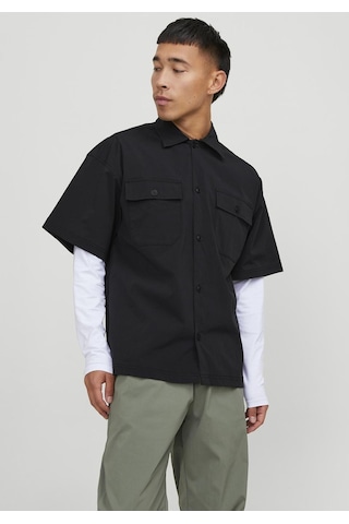 Jack & Jones Erkek Göğüs Cepli Oversized Gömlek - Altitude 12251280 Black Gri