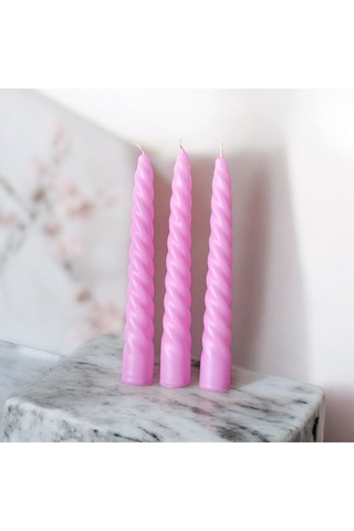 Denic 3 lü Pembe İtalyan Burgulu Şamdan Mum Kıvrımlı Mum