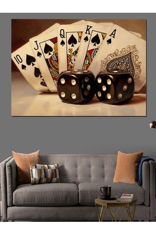 Poker Masasında Kartlar Ve Zarlar Dekoratif Kanvas - Mdf Ahşap Tablo