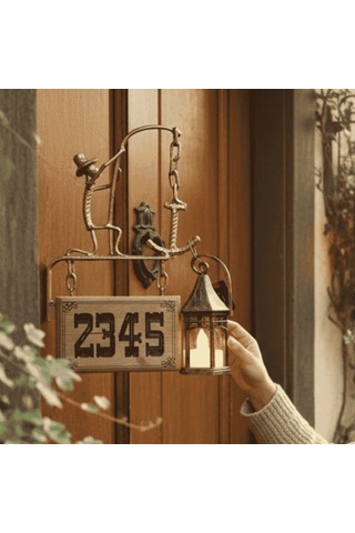 Rustik Tabelalı Dekoratif Fener Askısı Wh008 Altın