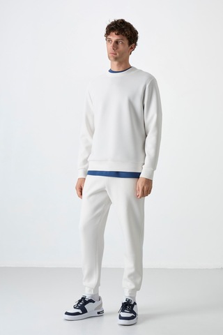 Tommy Life Ekru Basic O Yaka Rahat Form Erkek Sweatshirt - 88053 Ekru