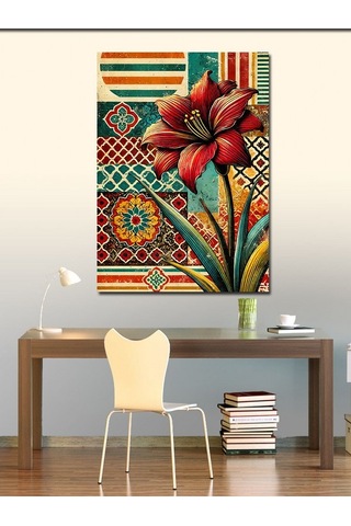 Kanvas Tablo Desenli Kırmızı Çiçek Motifi 100cmx140cm
