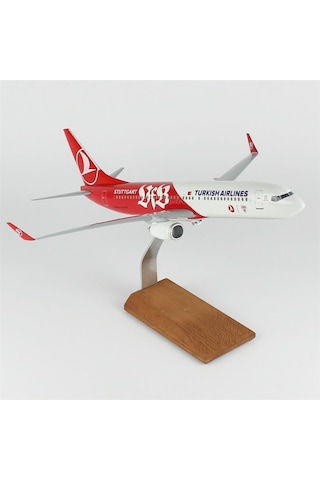 Thy033 1/100 Ölçek, Thy Stutgard Logolu B737-800 Yolcu Uçağı, Sergilemeye Hazır Ahşap Standlı Model-56284