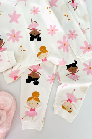 Minigimin Cicileri Dans Eden Figür Baskılı Pamuklu Kız Çocuk Pijama Takımı - Pembe